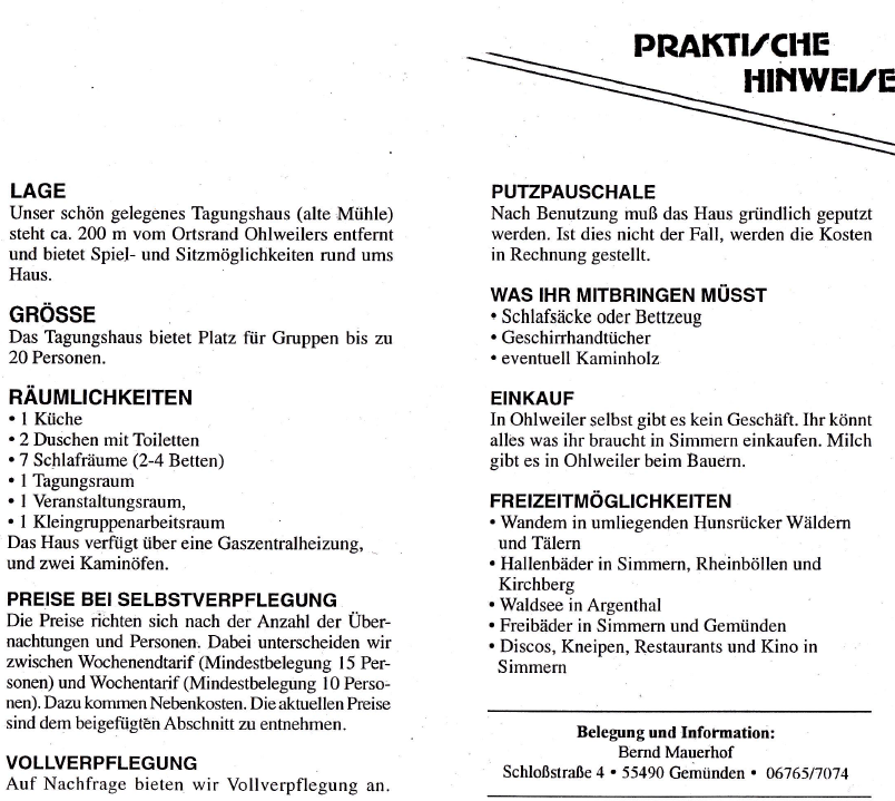 Innenseite: „Praktische Hinweise“